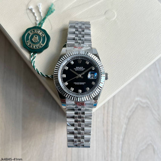 ROLEX DATEJUST PRATA PRETO BRILHANTES JUBILEU 41MM