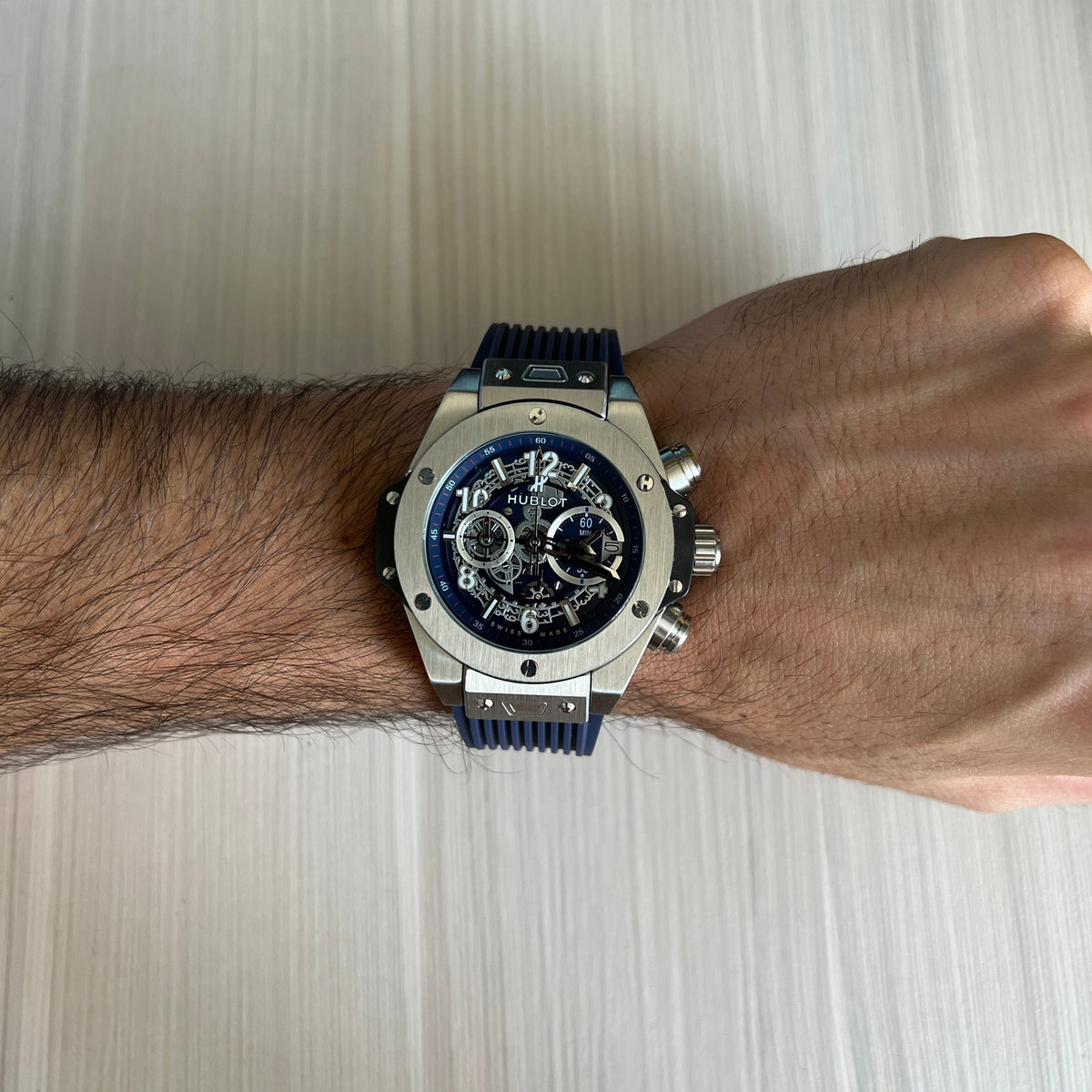 HUBLOT BIG BANG UNICO PRATA AZUL 44MM