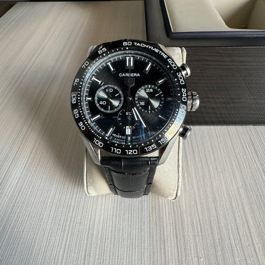 TAG HEUER CARRERA PRATA PRETO COURO 41MM