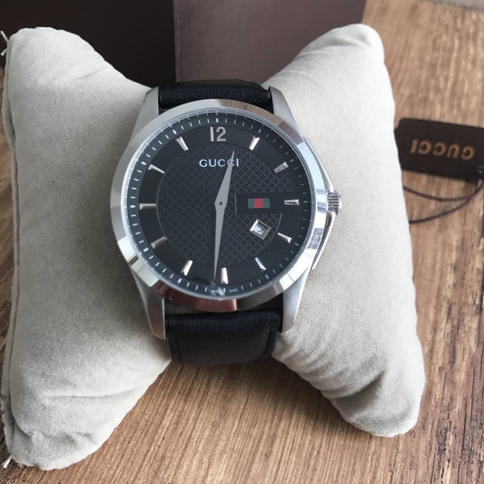 GUCCI PRATA PRETO PULSEIRA COURO 39MM