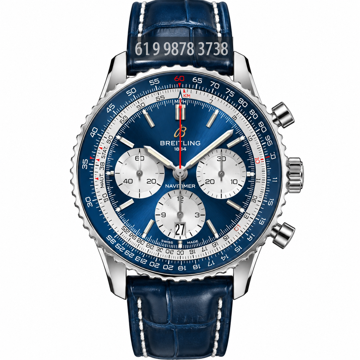 BREITLING NAVITIMER PRATA AZUL 43MM SUPER CLONE