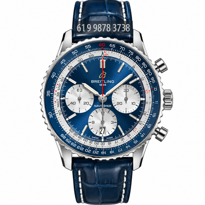 BREITLING NAVITIMER PRATA AZUL 43MM SUPER CLONE