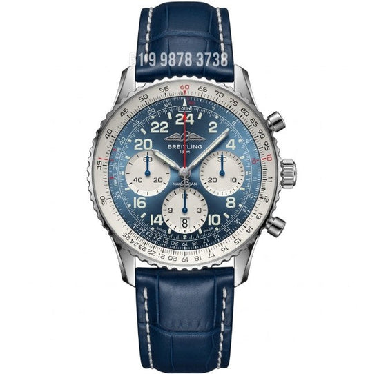 BREITLING NAVITIMER PRATA AZUL 43MM SUPER CLONE