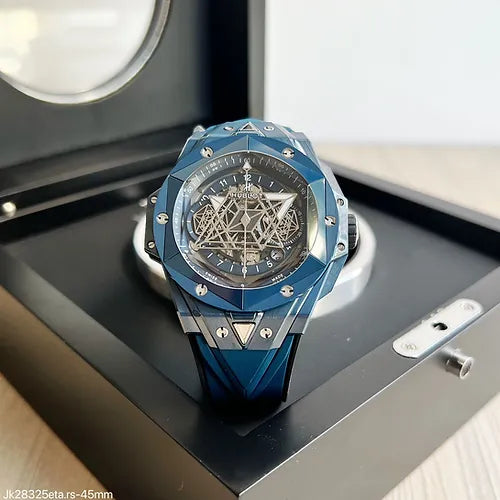 HUBLOT SANG BLEU Azul CERÂMICA ETA JK28325 SUPER CLONE
