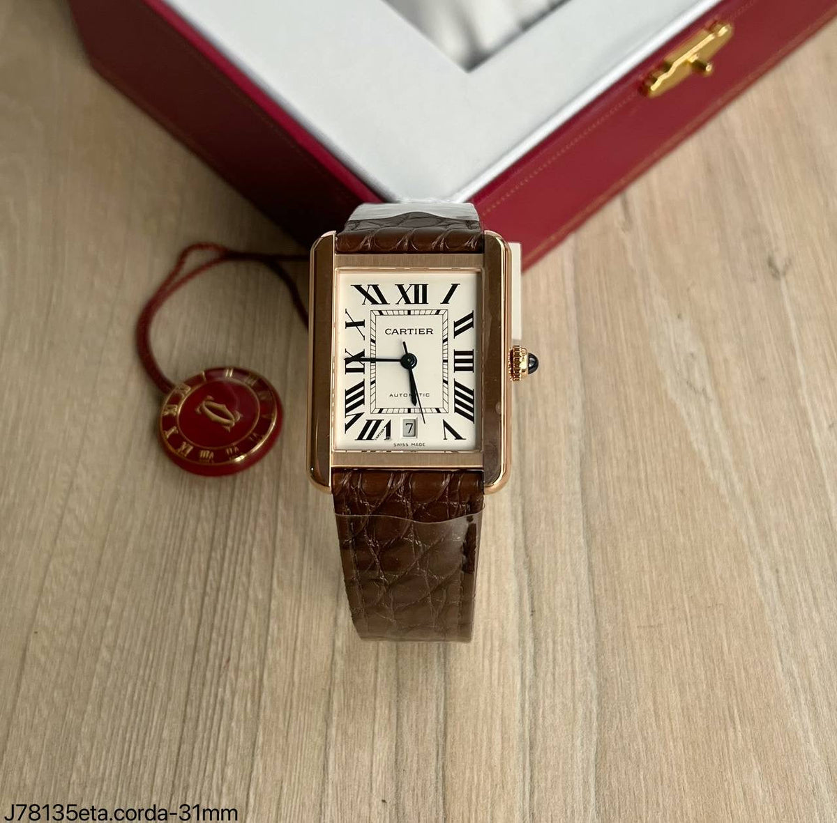 CARTIER TANK ROSE BRANCO COURO 31MM XL SUPER CLONE