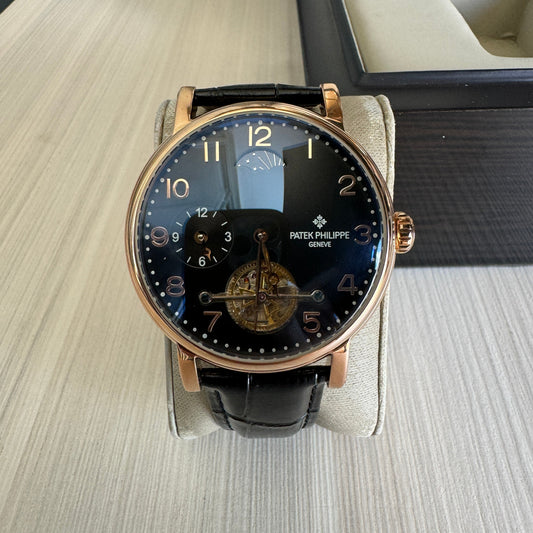 PATEK PHILIPPE ROSE COURO AUTOMATICO 44MM