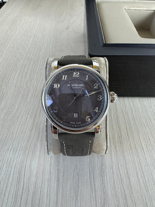 MONT BLANC PRATA CINZA COURO AUTOMÁTICO 42MM
