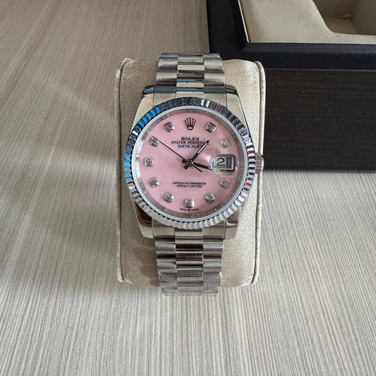 ROLEX DATEJUST PRATA ROSA BRILHANTES FEMININO 36MM