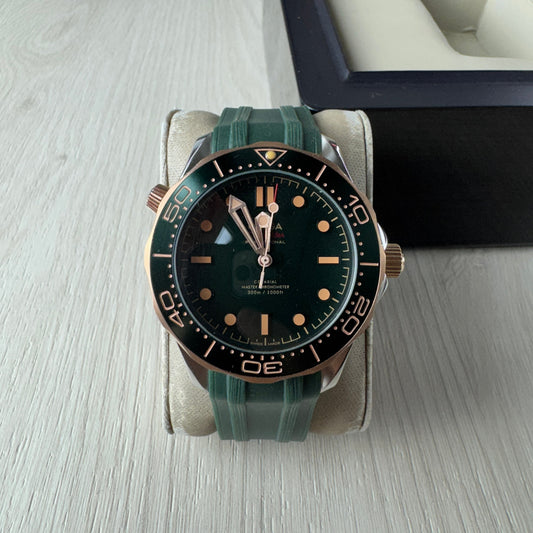 OMEGA SEAMASTER DIVER PRATA ROSE VERDE 42MM