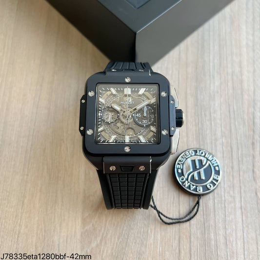 HUBLOT SQUARE BANG UNICO PRETO 42MM SUPER CLONE