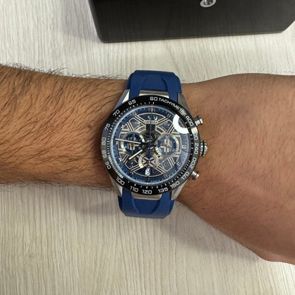 TAG HEUER CARRERA PRATA AZUL 44MM