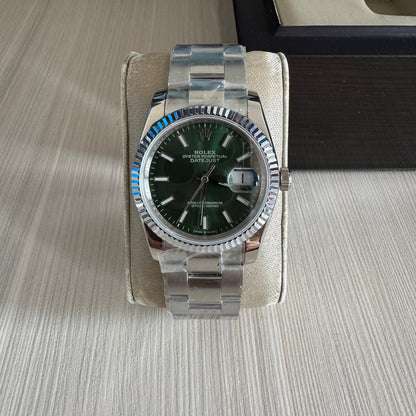 ROLEX DATEJUST PRATA VERDE FEMININO 36MM