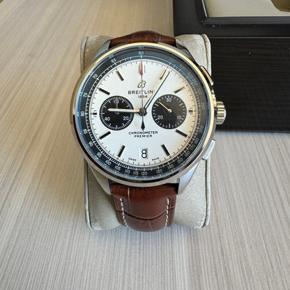 BREITLING PREMIER PRATA COURO 43MM