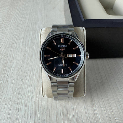 TAG HEUER CARRERA CAL 5 PRATA PRETO ROSE AUTOMATICO 41MM