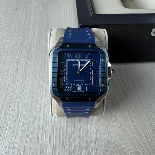 CARTIER SANTOS PRATA AZUL 40MM X 47MM