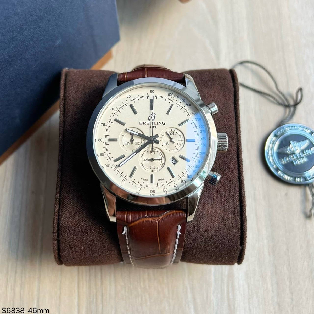 BREITLING PRATA COURO 43MM