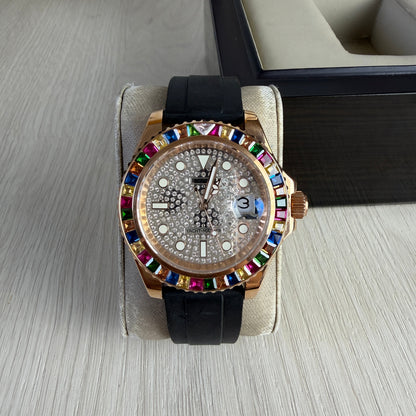 ROLEX YACHT MASTER BRILHANTES ROSE BORRACHA 40MM