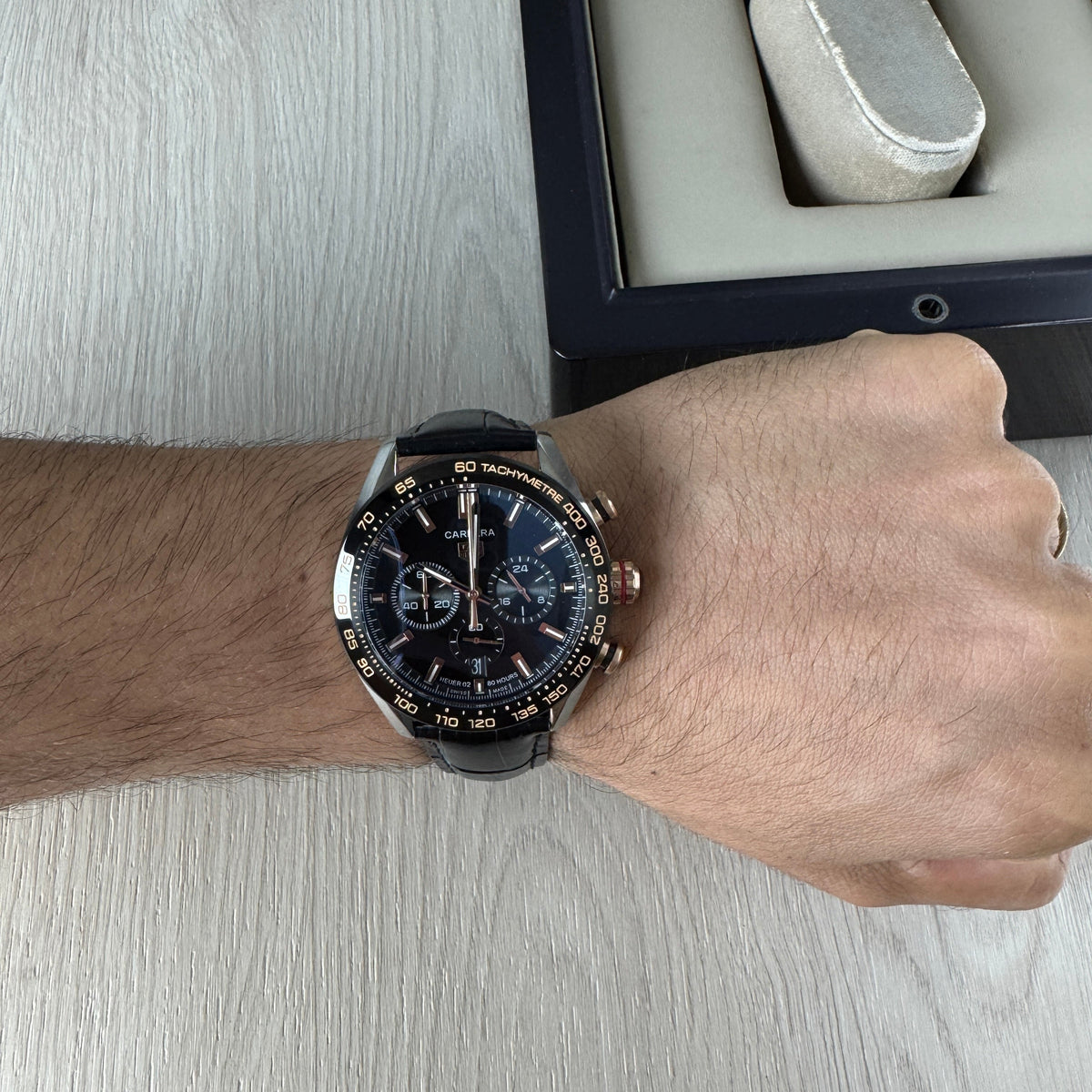 TAG HEUER CARRERA PRATA ROSE COURO 41MM
