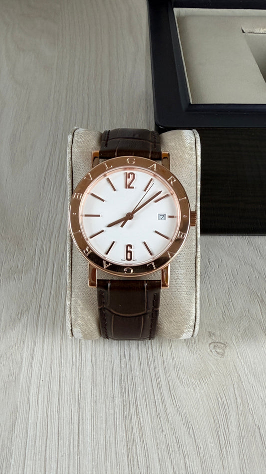 BVLGARI ROMA ROSE BRANCO COURO AUTOMATICO 38MM