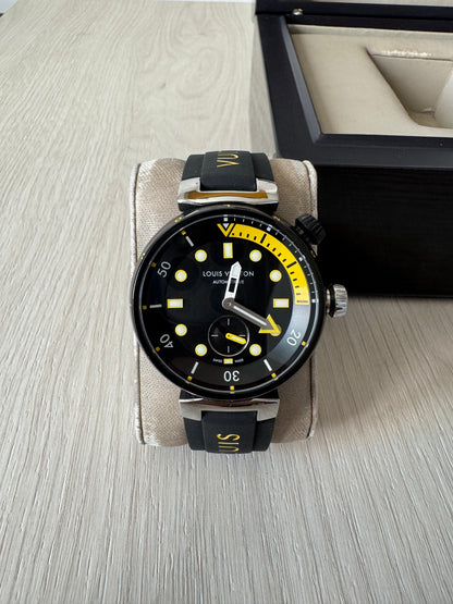 LOUIS VUITTON TAMBOUR PRETO AMARELO BORRACHA 41MM