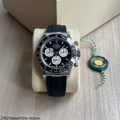 ROLEX DAYTONA PRATA PRETO BORRACHA 40MM SUPER CLONE