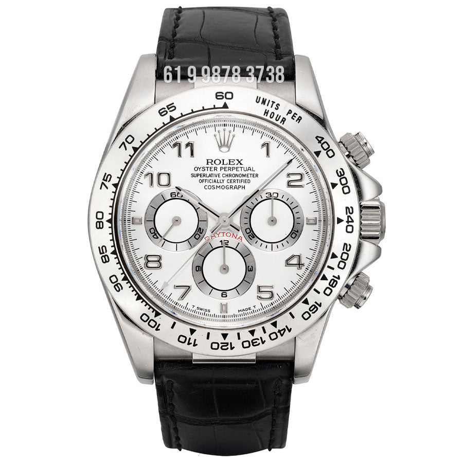 ROLEX DAYTONA PRATA BRANCO COURO 40MM SUPER CLONE