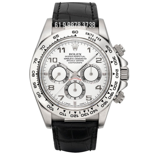 ROLEX DAYTONA PRATA BRANCO COURO 40MM SUPER CLONE