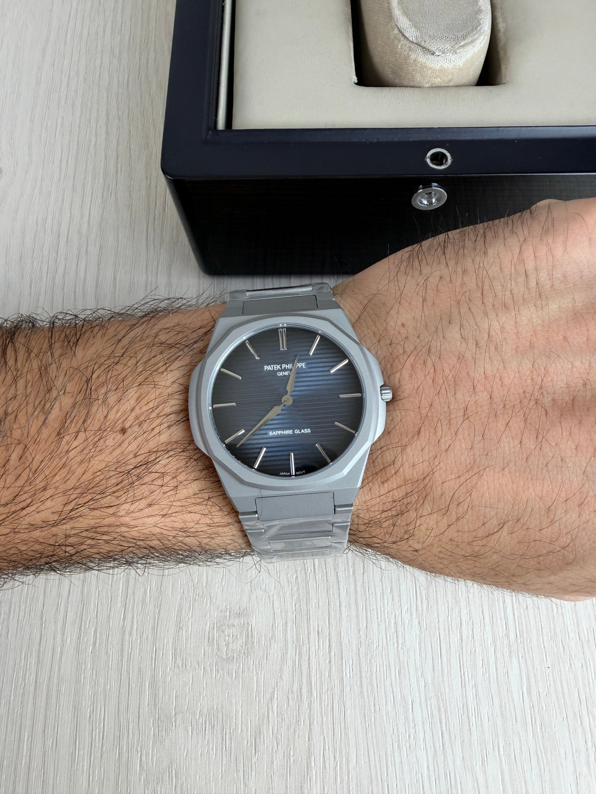 PATEK PHILIPPE MOEDA SLIM CINZA AZUL 42MM