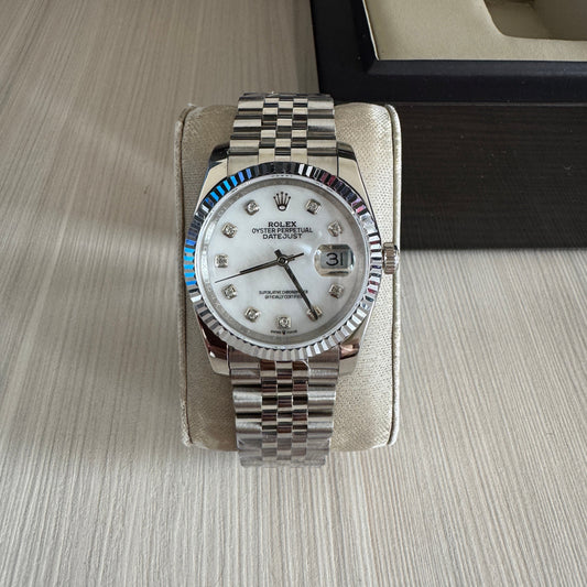 ROLEX DATEJUST PRATA BRANCO BRILHANTES FEMININO 36MM