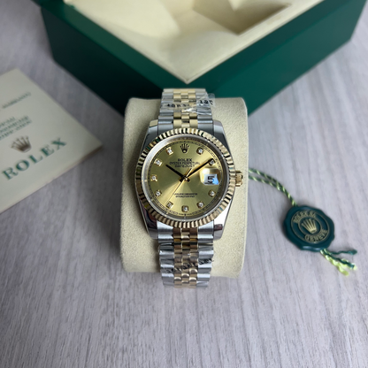 ROLEX DATEJUST MISTO DOURADO FEMININO BRILHANTES 36MM