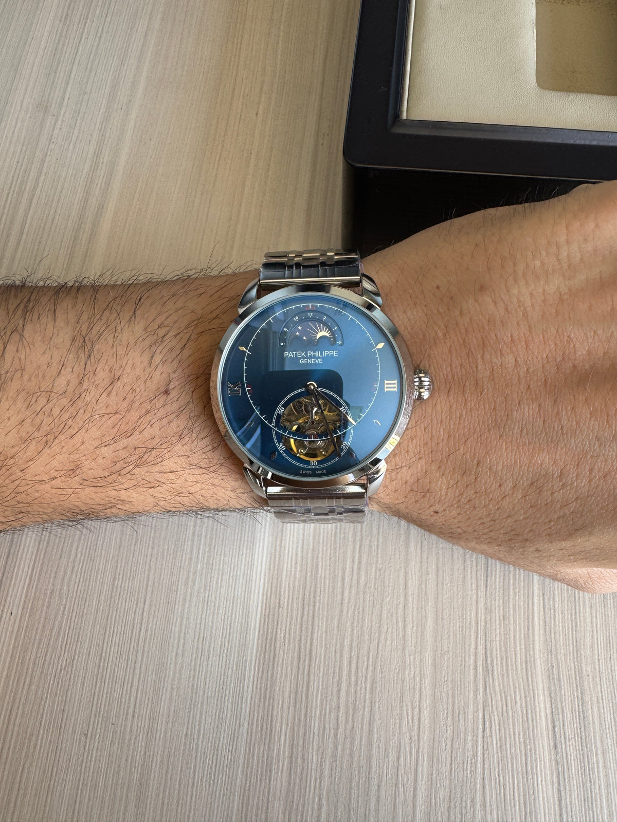 PATEK PHILIPPE PRATA AZUL AUTOMATICO 43MM