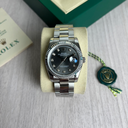 ROLEX DATEJUST PRATA CINZA FEMININO BRILHANTES 36MM