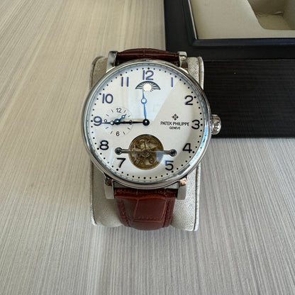 PATEK PHILIPPE PRATA COURO AUTOMATICO 44MM