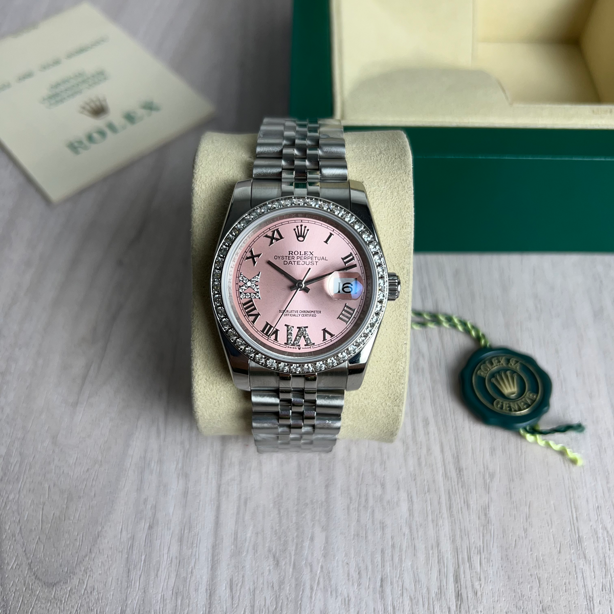 ROLEX DATEJUST PRATA ROSA BRILHANTES FEMININO 36MM