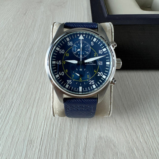 IWC PILOT TOP GUN PRATA AZUL 44M