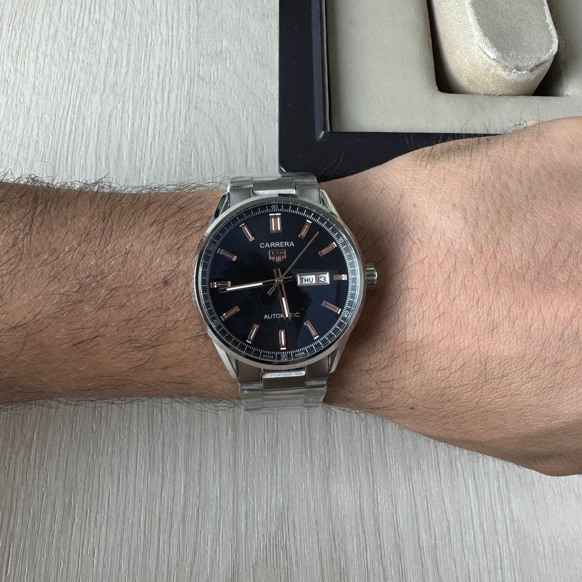 TAG HEUER CARRERA CAL 5 PRATA PRETO ROSE AUTOMATICO 41MM