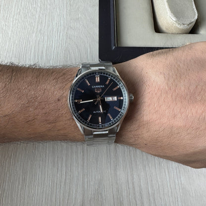 TAG HEUER CARRERA CAL 5 PRATA PRETO ROSE AUTOMATICO 41MM