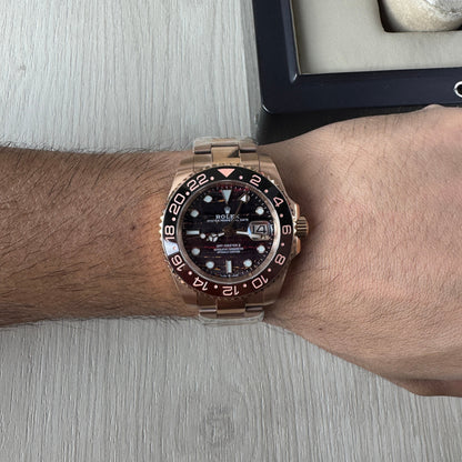 ROLEX GMT MASTER II ROSE PRETO 40MM NOVO