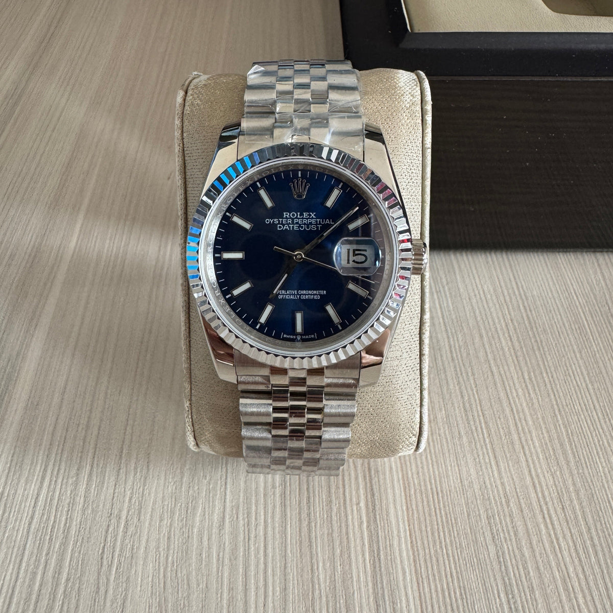 ROLEX DATEJUST PRATA AZUL JUBILEU FEMININO 36MM