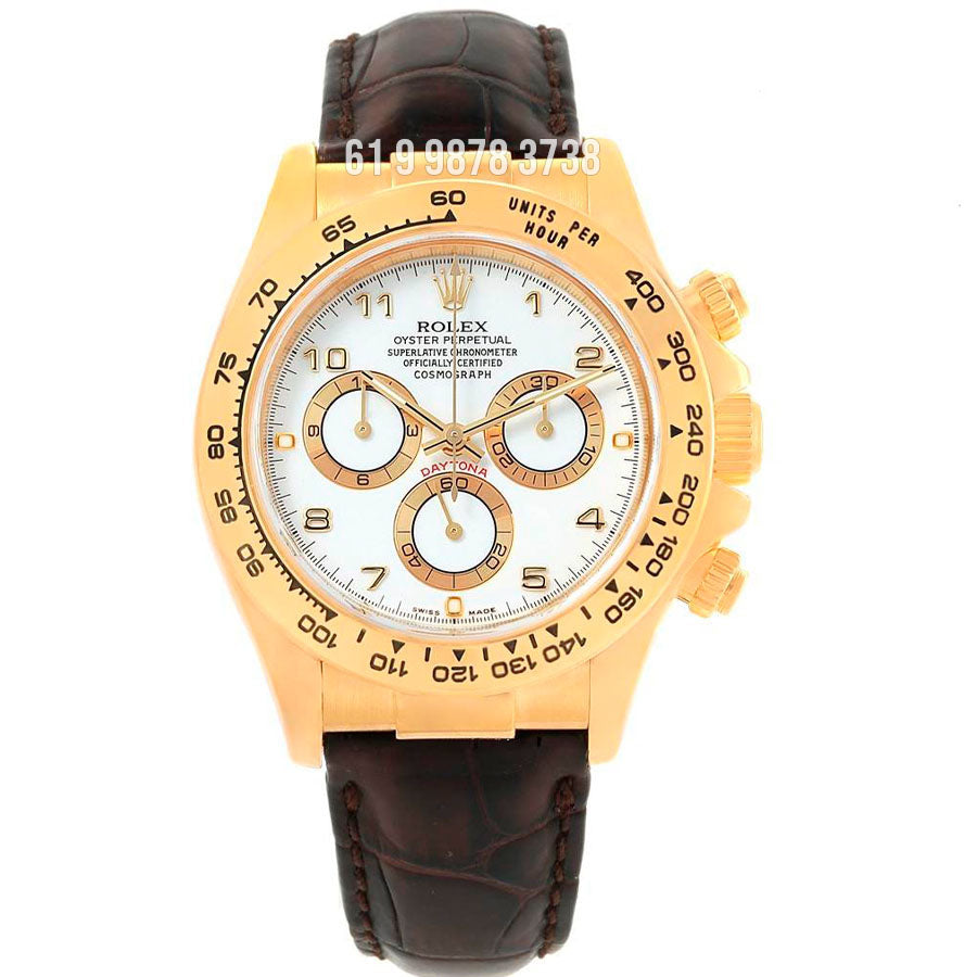 ROLEX DAYTONA 116518 DOURADO BRANCO COURO 40MM 16518 SUPER CLONE