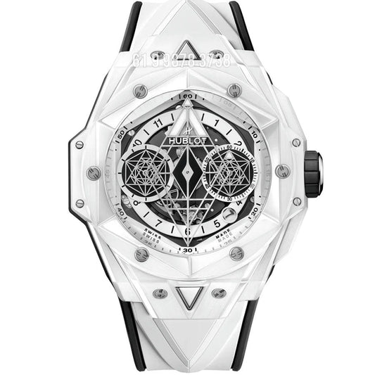 HUBLOT SANG BLEU WHITE CERÂMICA ETA J68280 SUPER CLONE
