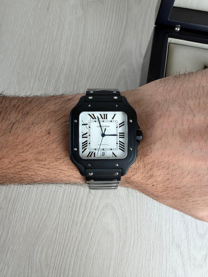 CARTIER SANTOS PRETO BRANCO 40MM X 47MM