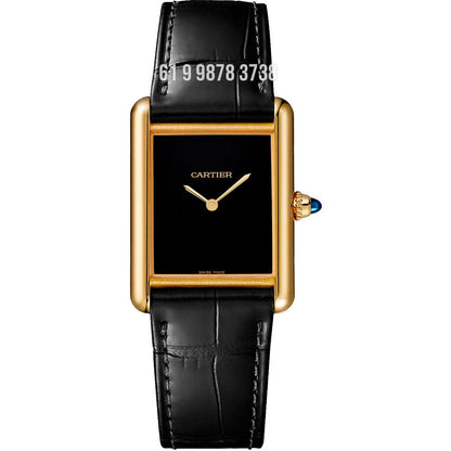 CARTIER TANK DOURADO PRETO COURO 22MM SUPER CLONE