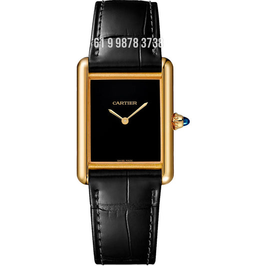 CARTIER TANK DOURADO PRETO COURO 22MM SUPER CLONE