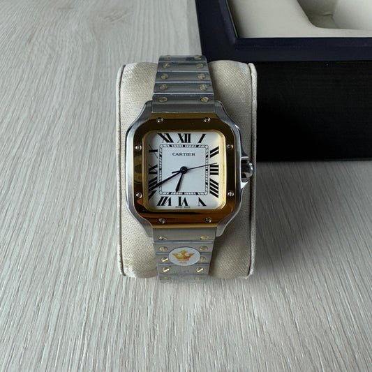 CARTIER SANTOS PRATA DOURADO BRANCO 36MM X 44M