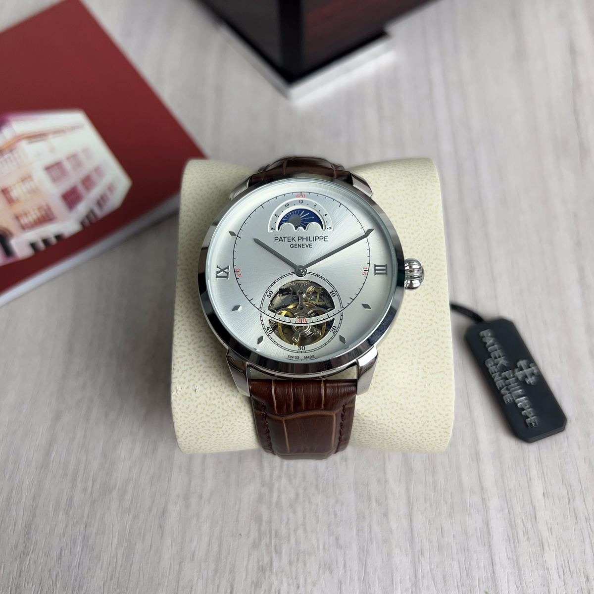 PATEK PHILIPPE PRATA BRANCO COURO AUTOMATICO 43MM