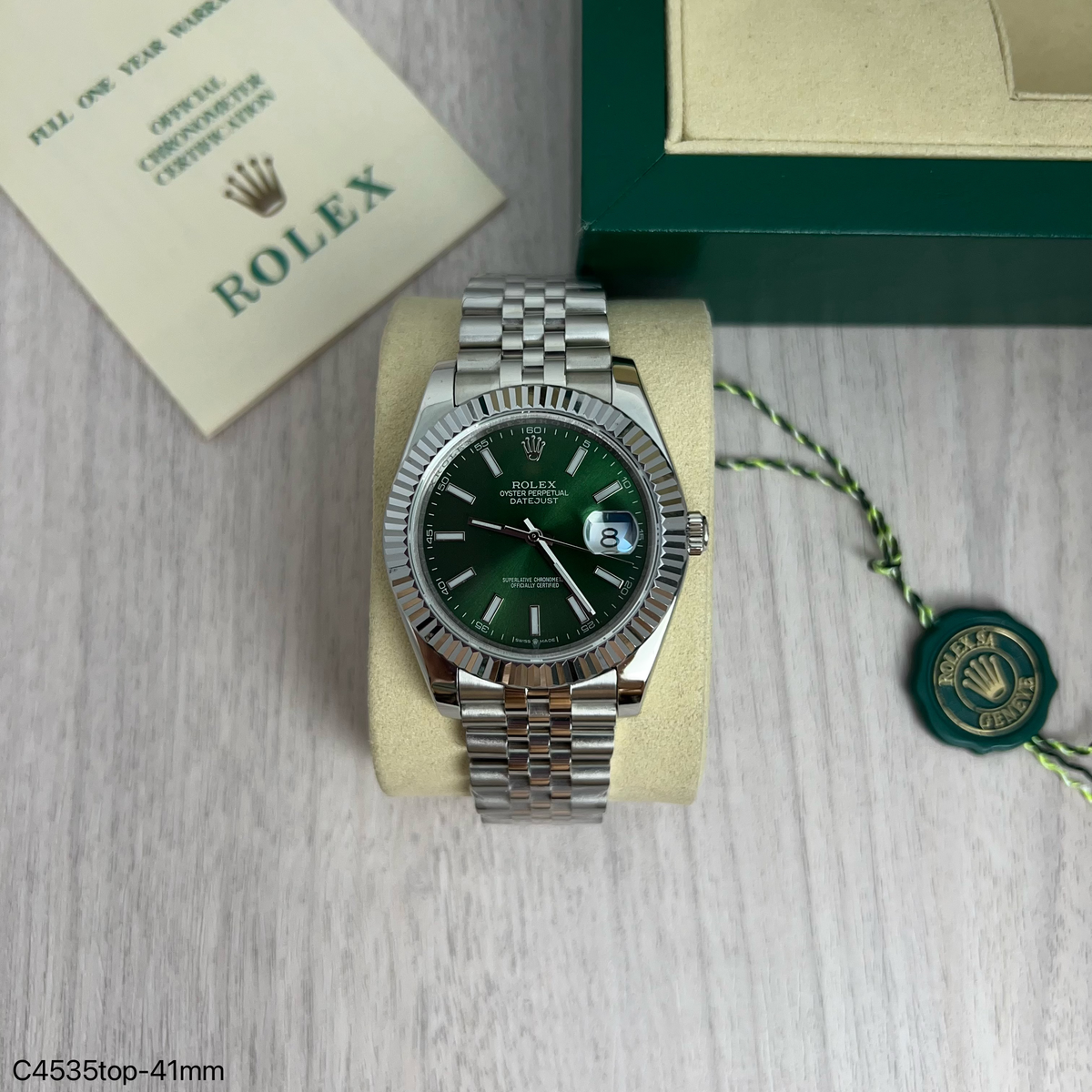 ROLEX DATEJUST PRATA VERDE JUBILEU 41MM