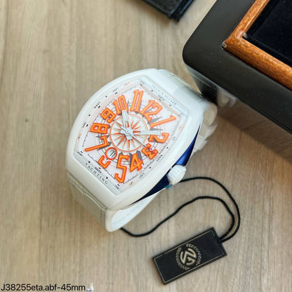 FRANCK MULLER VANGUARD CERAMIC BRANCO 45MM SUPER CLONE