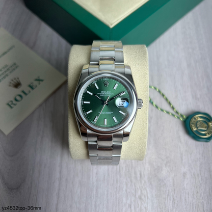 ROLEX DATEJUST PRATA VERDE FEMININO 36MM