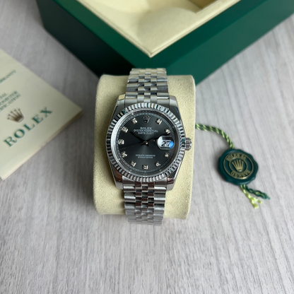 ROLEX DATEJUST PRATA CINZA FEMININO BRILHANTES 36MM